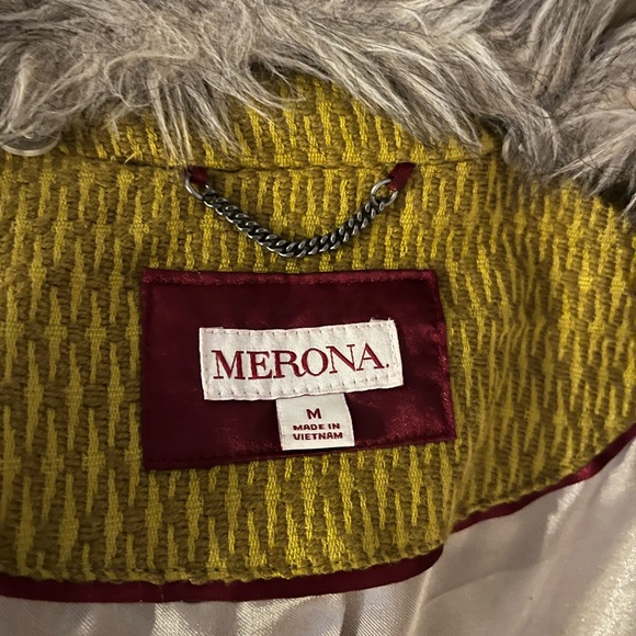 Merona Medium Faux Fur Double Breasted Mustard Yellow Coat M - Picture 2 of 6